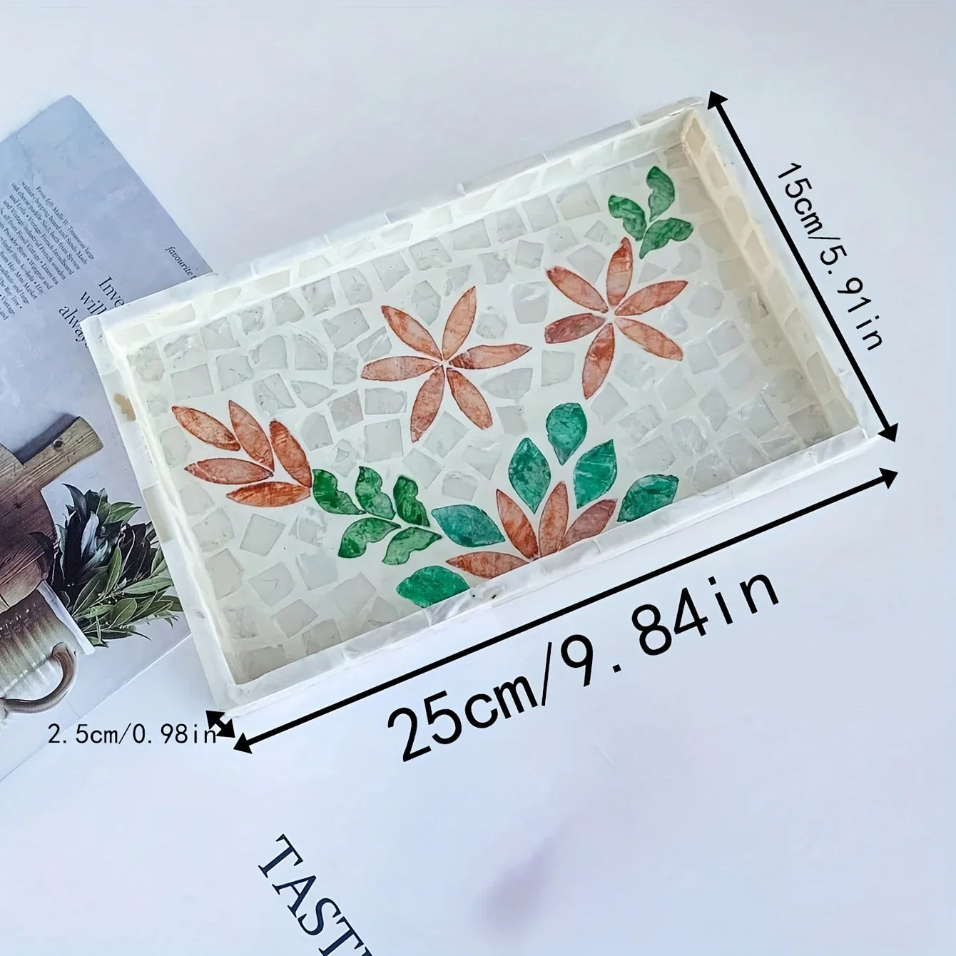 Elegant Rectangular Shell-inlaid Decorative Tray - Handcrafted Melamine Art Deco Design with Colorful... - House Of Avana