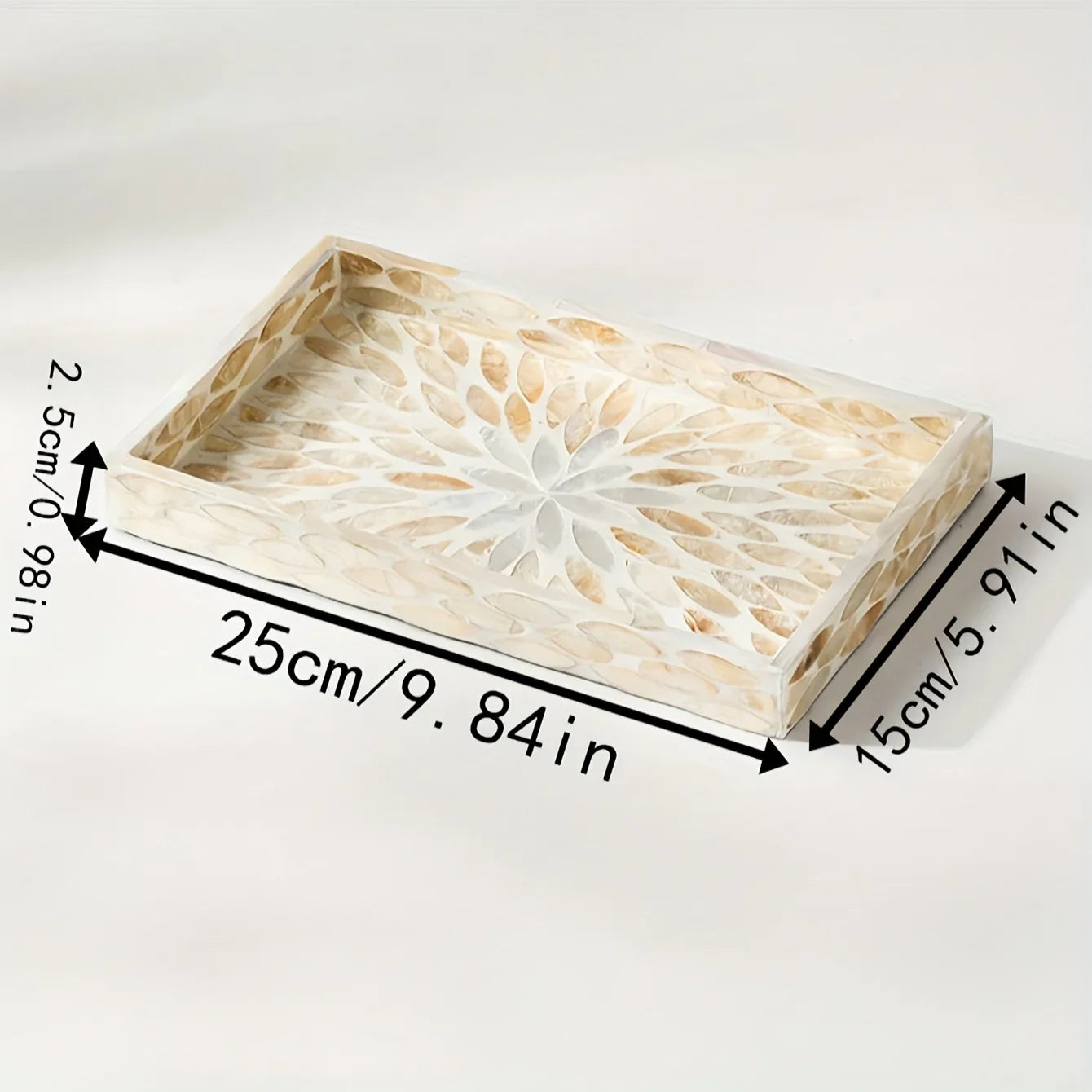 Elegant Rectangular Shell-inlaid Decorative Tray - Handcrafted Melamine Art Deco Design with Colorful... - House Of Avana