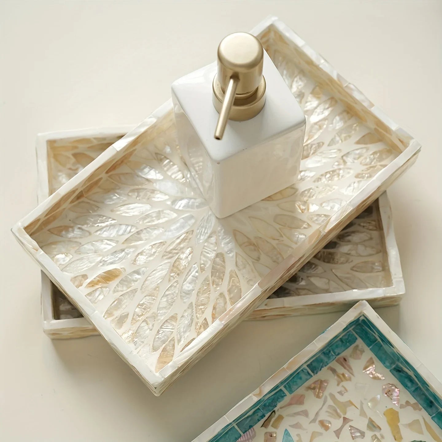 Elegant Rectangular Shell-inlaid Decorative Tray - Handcrafted Melamine Art Deco Design with Colorful... - House Of Avana