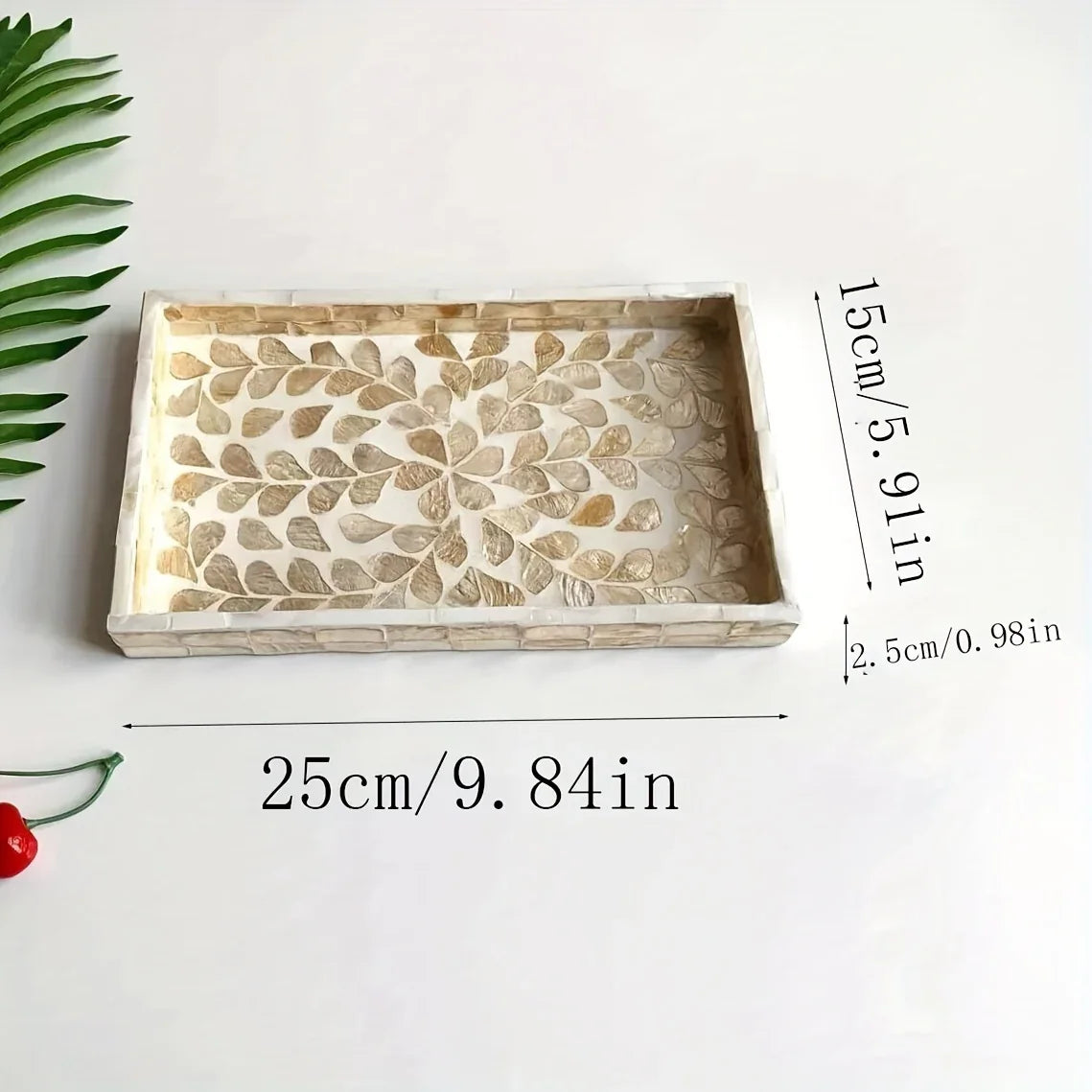 Elegant Rectangular Shell-inlaid Decorative Tray - Handcrafted Melamine Art Deco Design with Colorful... - House Of Avana