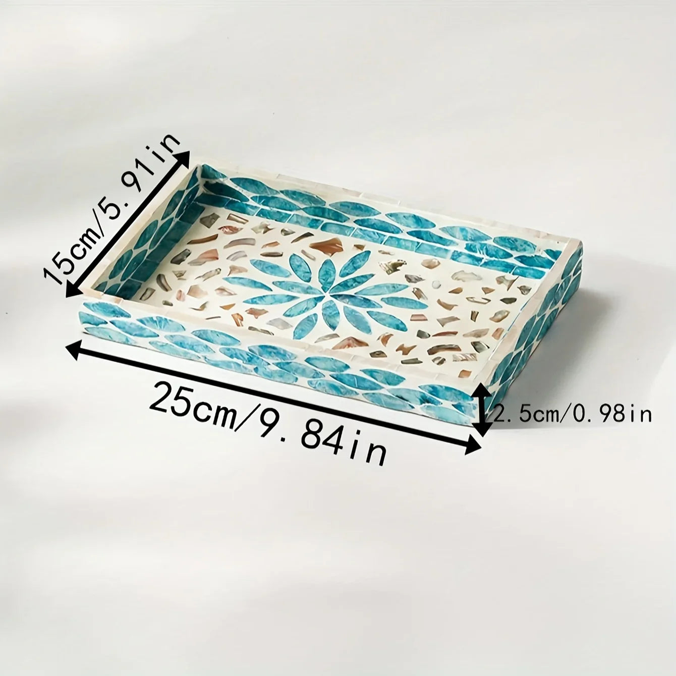 Elegant Rectangular Shell-inlaid Decorative Tray - Handcrafted Melamine Art Deco Design with Colorful... - House Of Avana