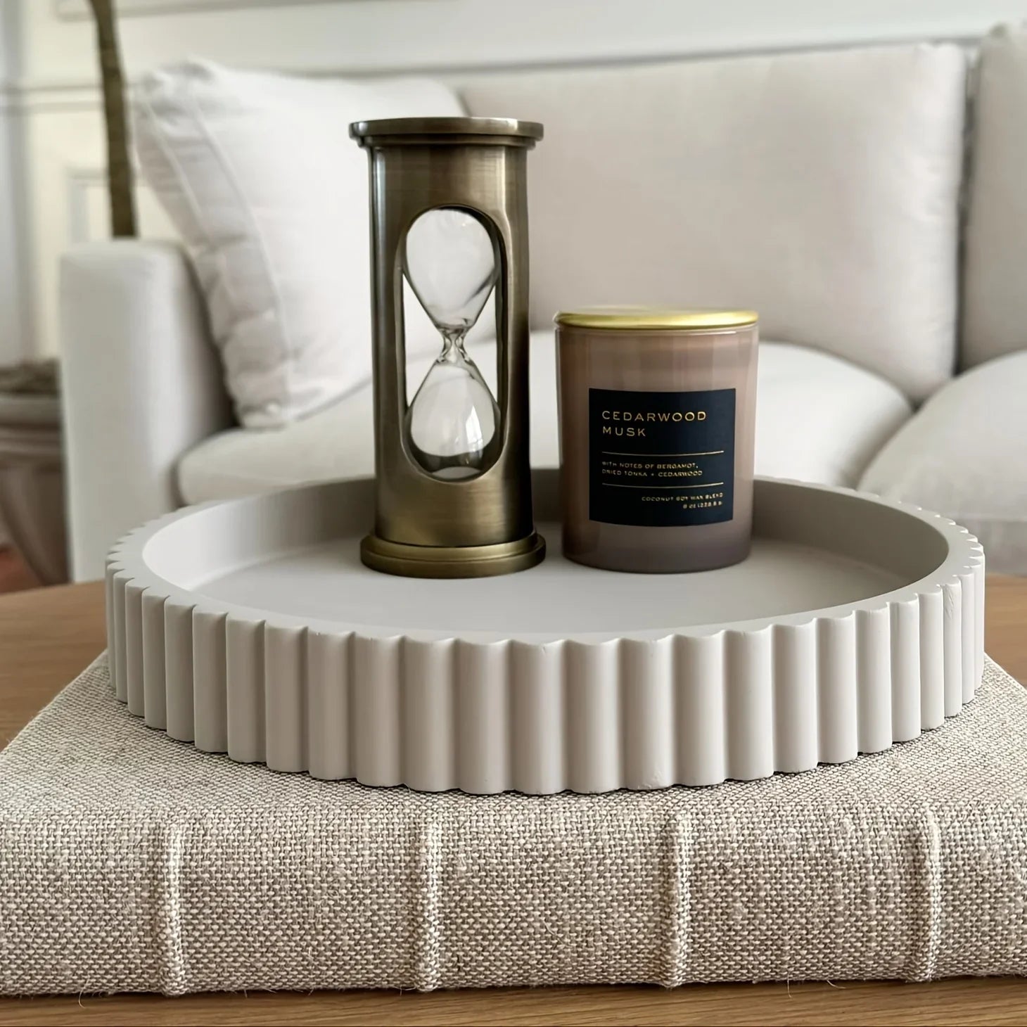 Vintage Solid Pattern Wood Decorative Tray, Powder Coated Finish, Round Centerpiece for Coffee Table,... - House Of Avana