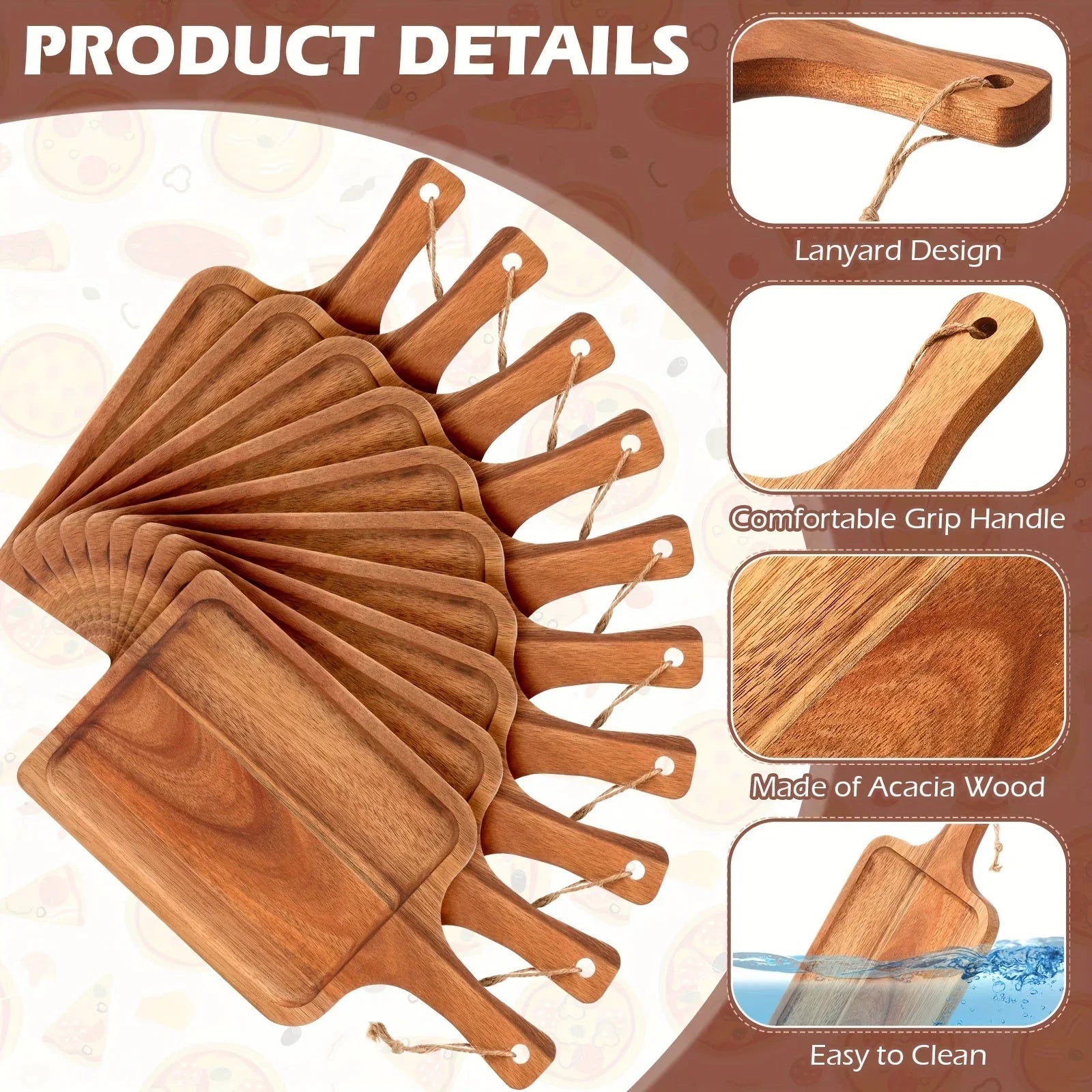 Acacia Wood Cutting Board with Handle, Charcuterie Platter & Serving Tray, back view - House Of Avana