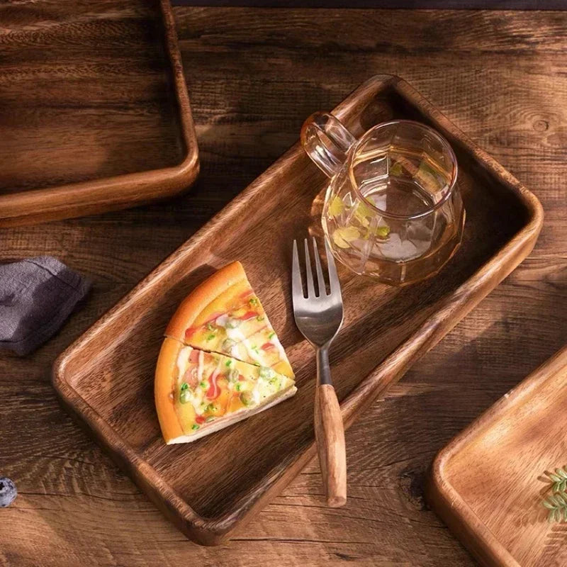 Acacia Wood Tray, Small Kung Fu Tea Tabletop Storage Plate, angled view - House Of Avana