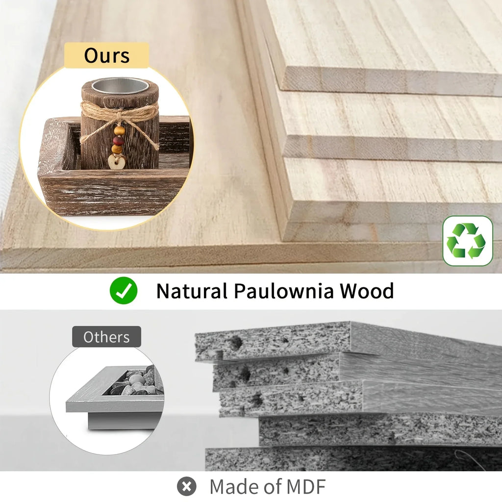 Paulownia Wood Centerpiece Tray with Tealight Holders & Beaded Accent, top view - House Of Avana