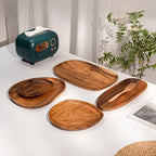 Solid Wood Oval Serving Tray with Irregular Shape for Fruit and Bread, back view - House Of Avana
