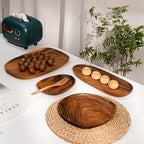 Solid Wood Oval Serving Tray with Irregular Shape for Fruit and Bread, detail shot - House Of Avana