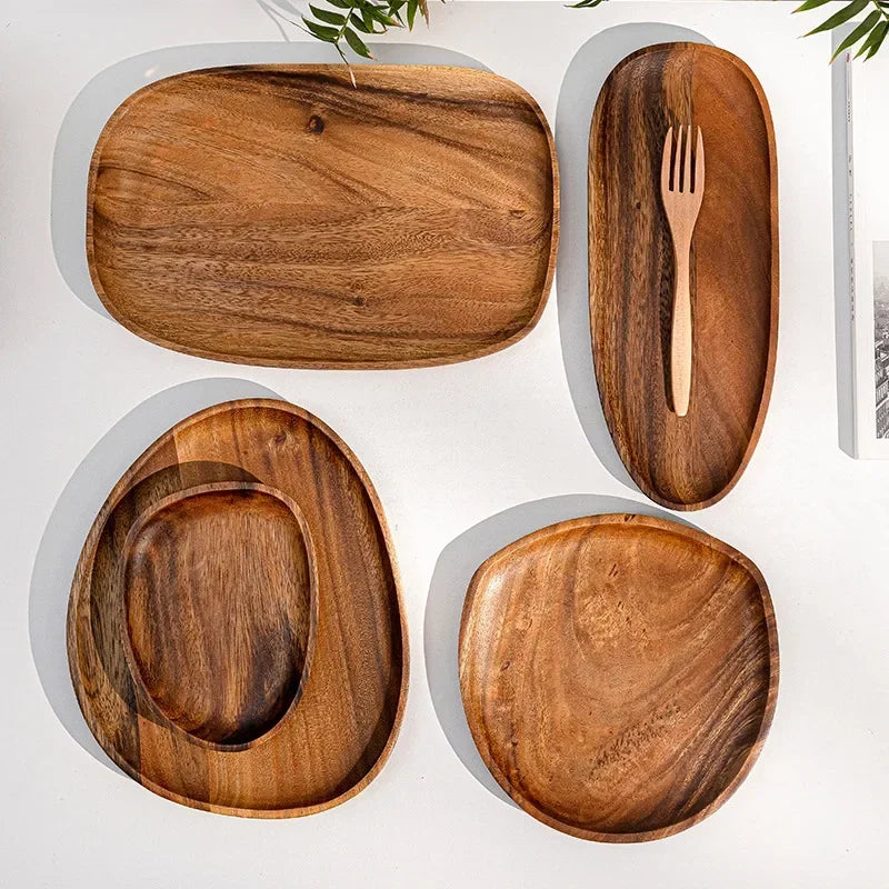 Solid Wood Oval Serving Tray with Irregular Shape for Fruit and Bread, front view - House Of Avana