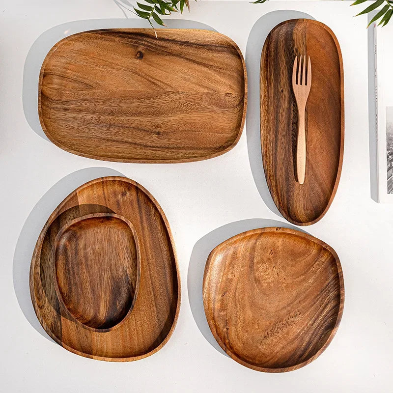 Solid Wood Oval Serving Tray with Irregular Shape for Fruit and Bread, front view - House Of Avana