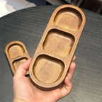 Solid Wood Rectangle Tray with 2/3 Grid for Condiments and Food Serving, angled view - House Of Avana
