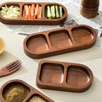 Solid Wood Rectangle Tray with 2/3 Grid for Condiments and Food Serving, detail shot - House Of Avana