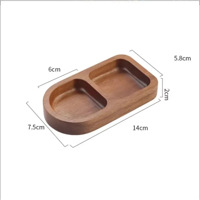 Solid Wood Rectangle Tray with 2/3 Grid for Condiments and Food Serving, dimensions view - House Of Avana