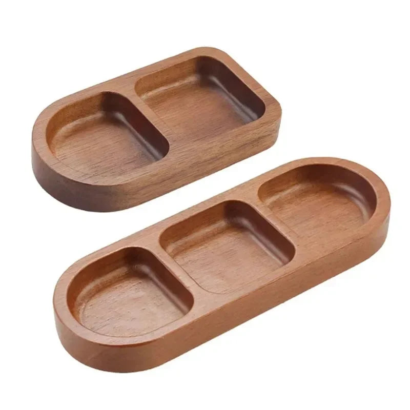 Solid Wood Rectangle Tray with 2/3 Grid for Condiments and Food Serving, lifestyle image - House Of Avana