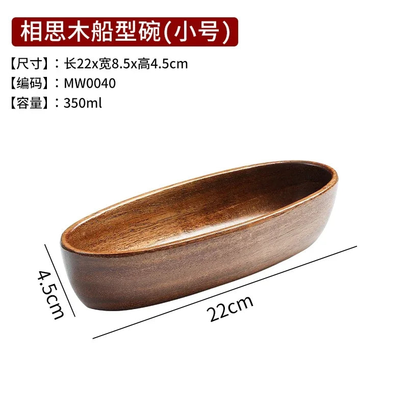 Solid Wood Sushi Plate Tray with Simple Design for Household Snacks and Fruit, close-up view - House Of Avana