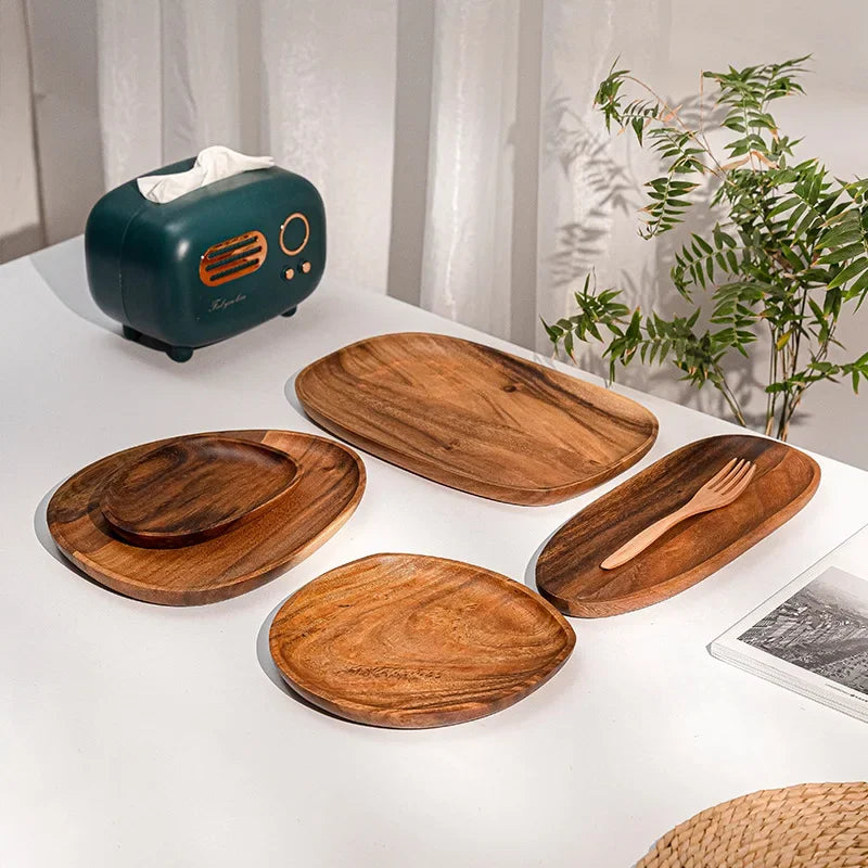 Solid Wood Dinner Plates Irregular Oval Serving Tray Fruit Dishes Dry Fruit Sushi Tea Tray Bread Wooden... - House Of Avana