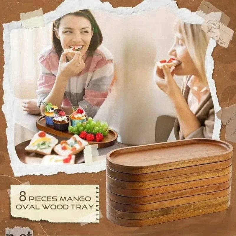 8-piece Wooden Serving Tray 11.5 X Inch (approx 29.9 X 10.5 Cm) Deli Board Oval Wooden Plate Cheese... - House Of Avana