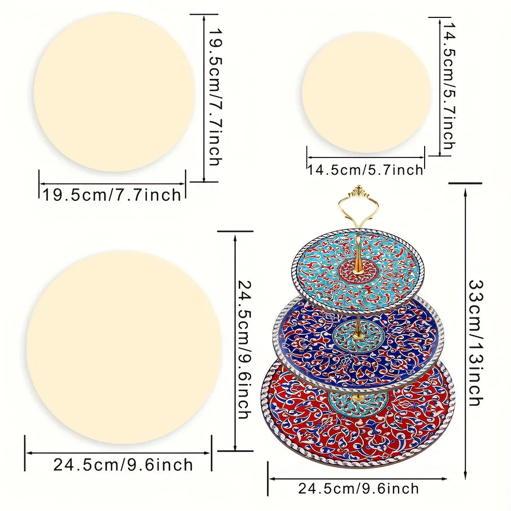 3-layer Wooden Exquisite Display Tray and Display Tray with Turkish Islamic Art Style Design Pattern As... - House Of Avana