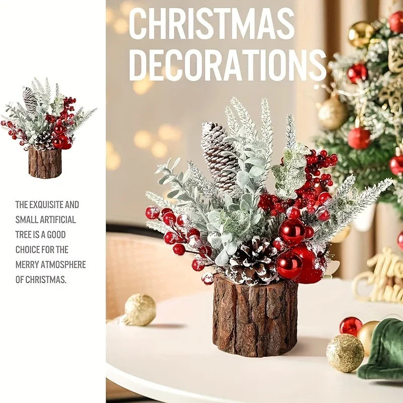 Artificial Pine Tabletop Christmas Tree with Simulation Bark and Realistic Layers - House Of Avana