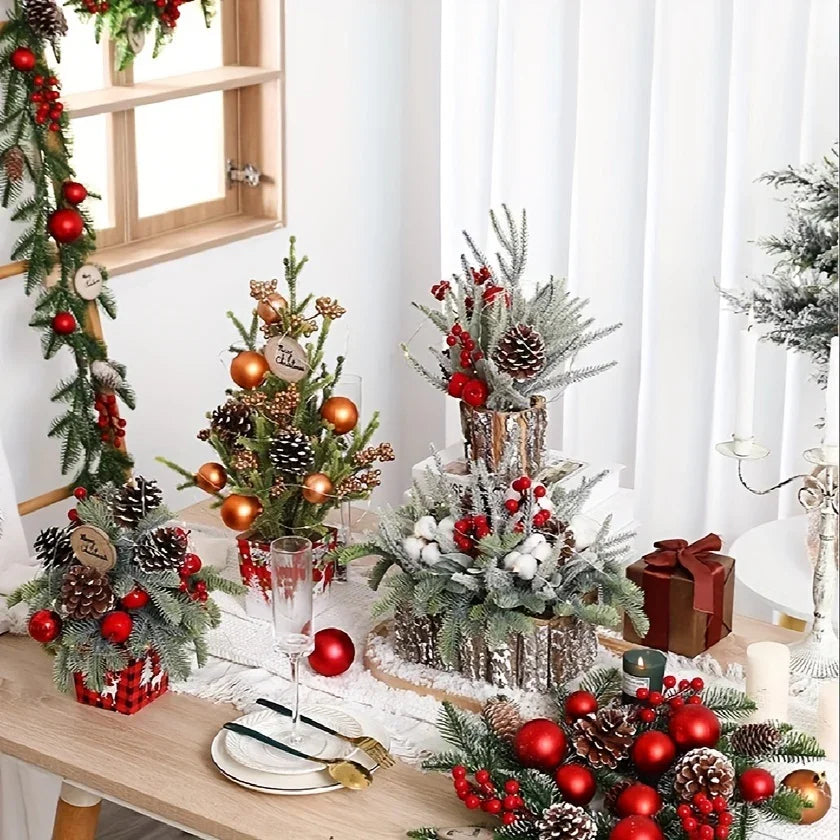 Artificial Pine Tabletop Christmas Tree with Simulation Bark and Realistic Layers - House Of Avana