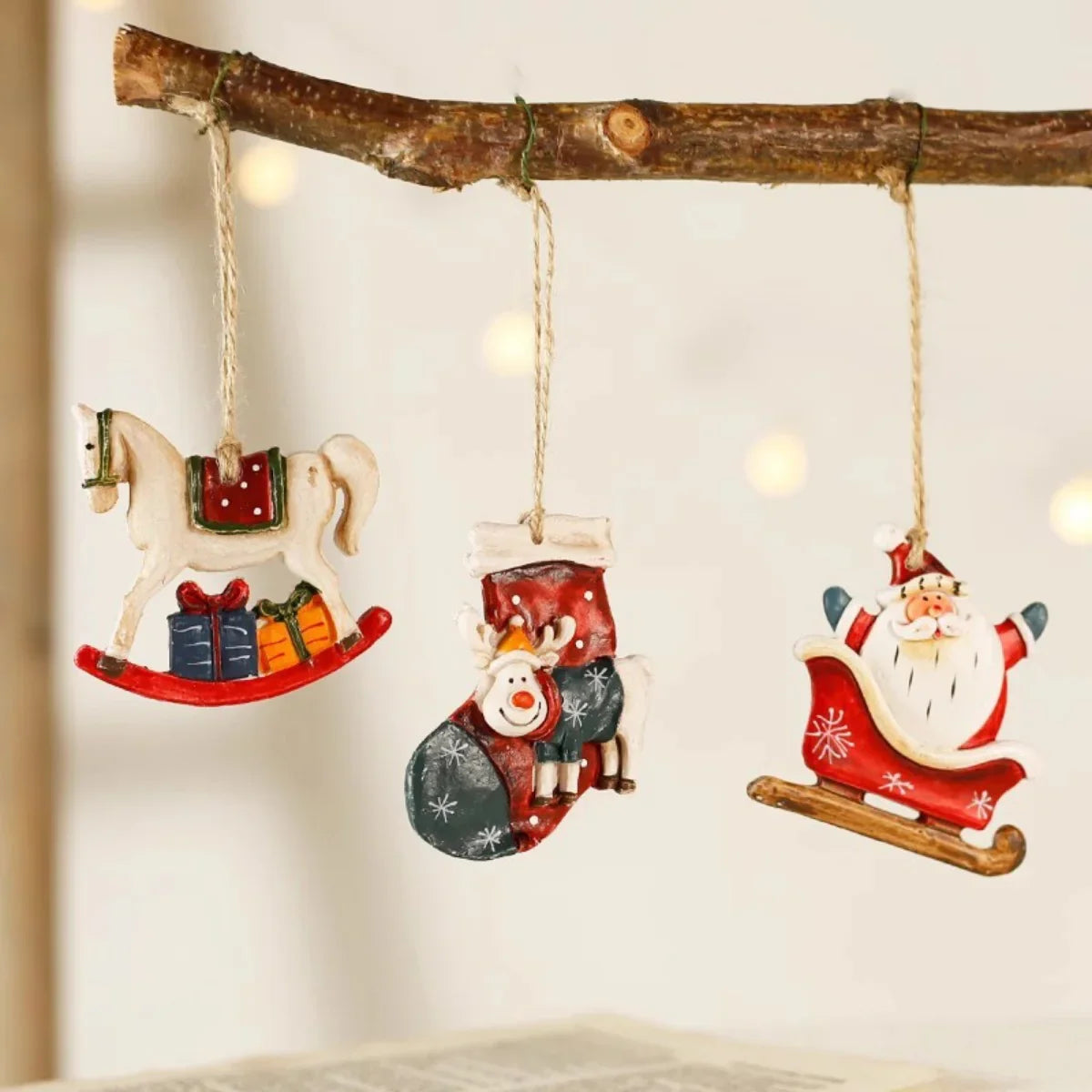 Ceramic Christmas Tree Topper Set - Santa, Snowman & Sleigh Ornaments - House Of Avana