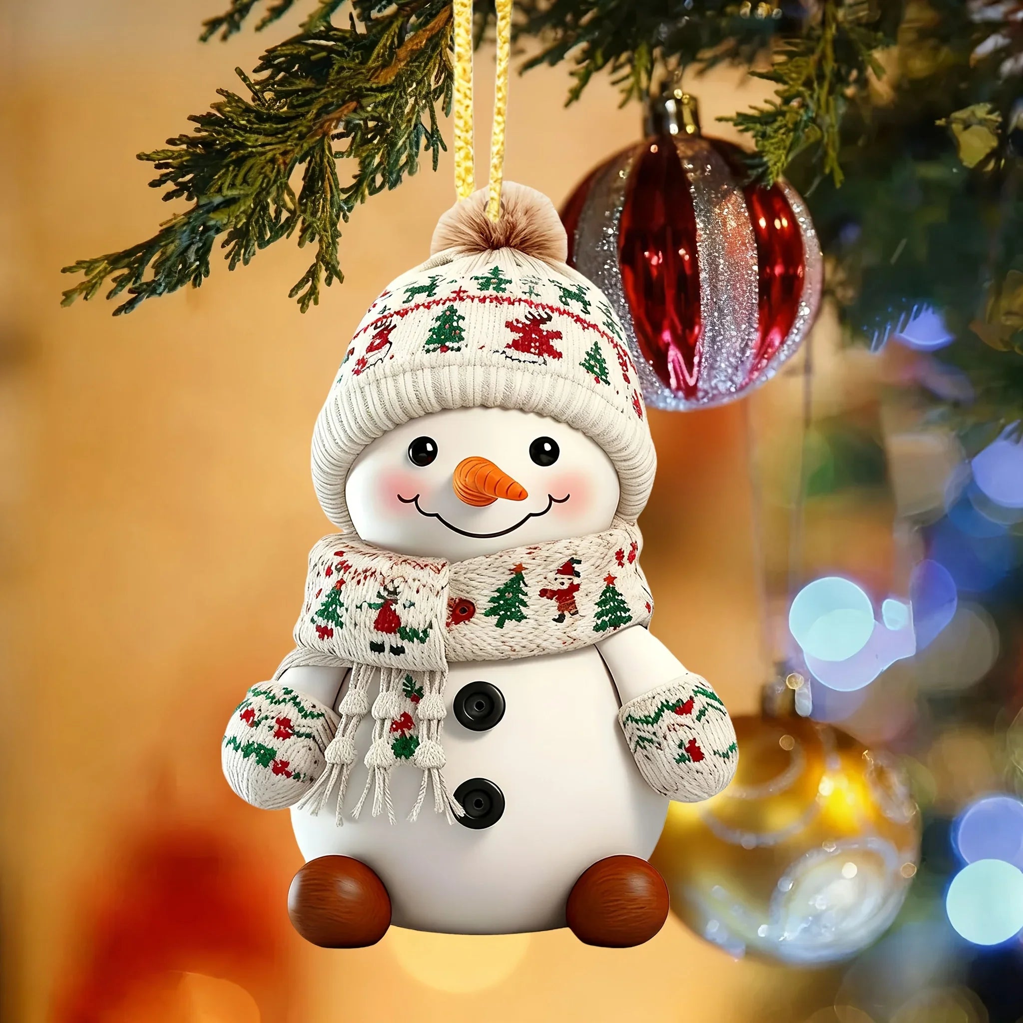 Ceramic Snowman Christmas Tree Ornament Set of 2 - House Of Avana