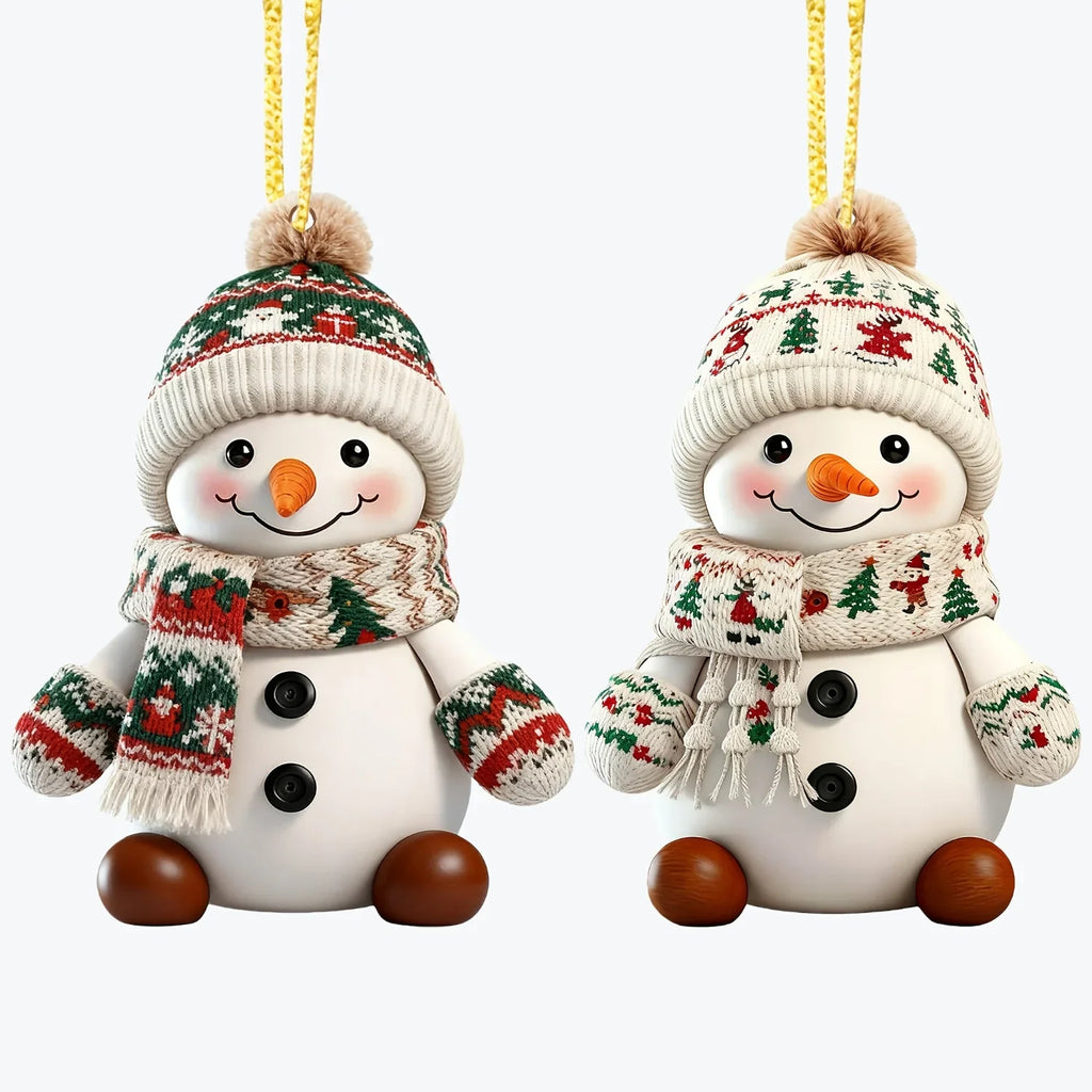 Ceramic Snowman Christmas Tree Ornament Set of 2 - House Of Avana