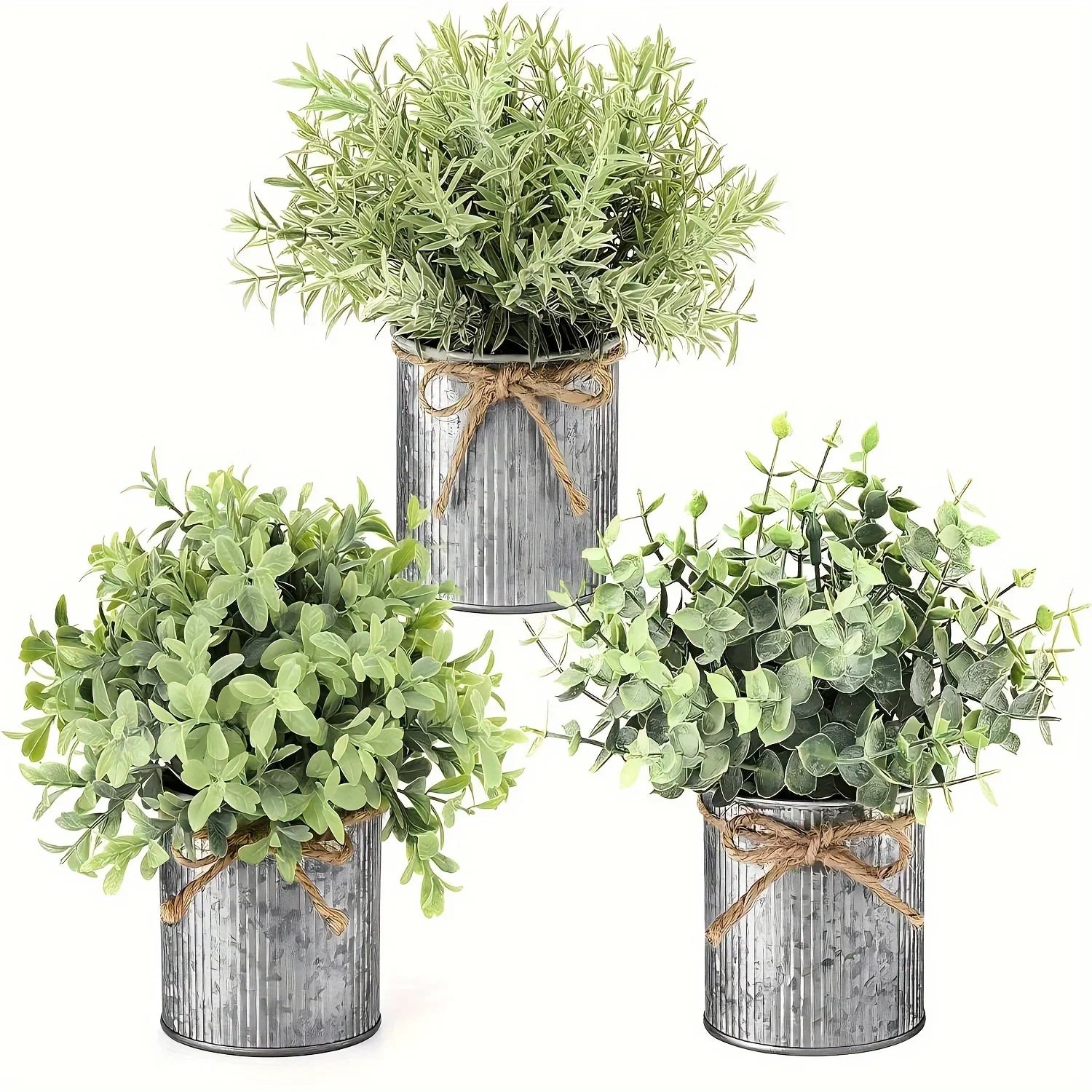 S Potted Artificial Eucalyptus Tree, Galvanized Flower Pot Desktop Center Decoration Suitable for... - House Of Avana