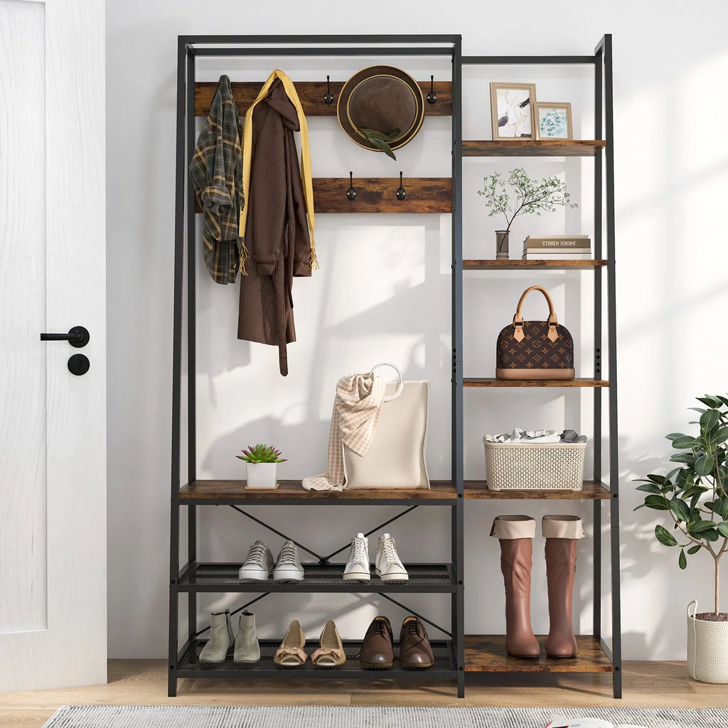 Goflame Hall Tree with Bench & Shoe Storage - House Of Avana