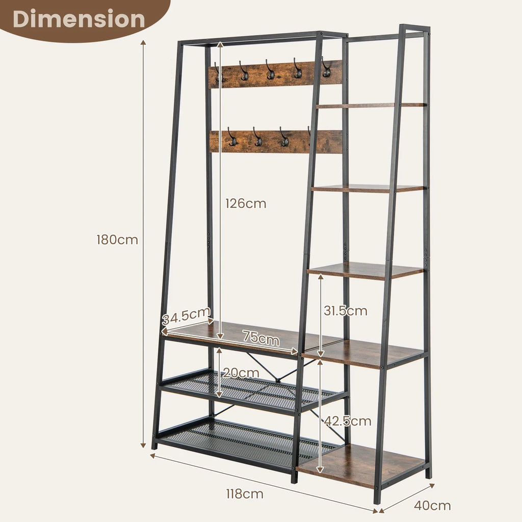 Goflame Hall Tree with Bench & Shoe Storage - House Of Avana