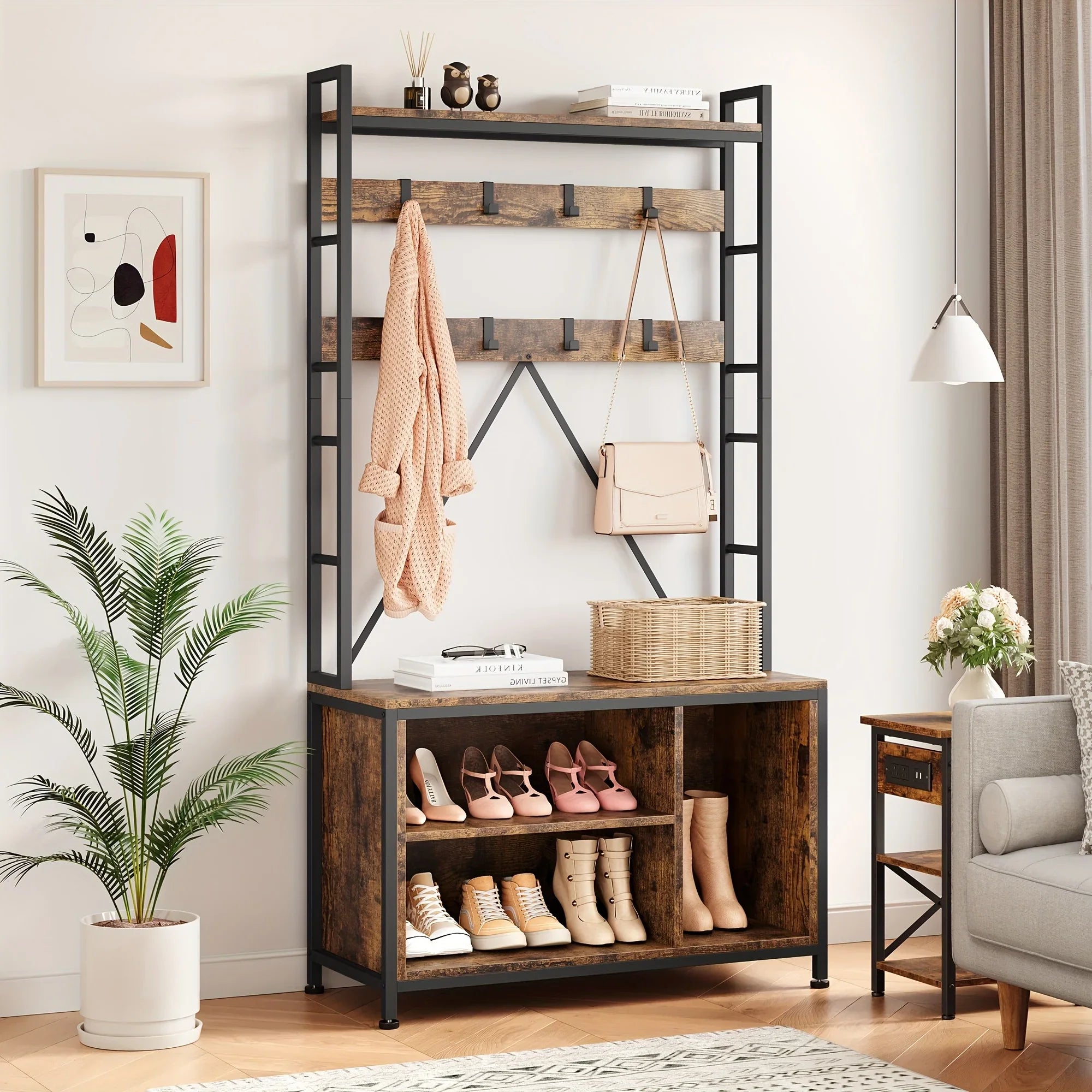 5-in-1 Entryway Hall Tree Organizer with Bench - Heavy-duty Shoe Storage Cabinet, Hooks, Drawers & Top... - House Of Avana