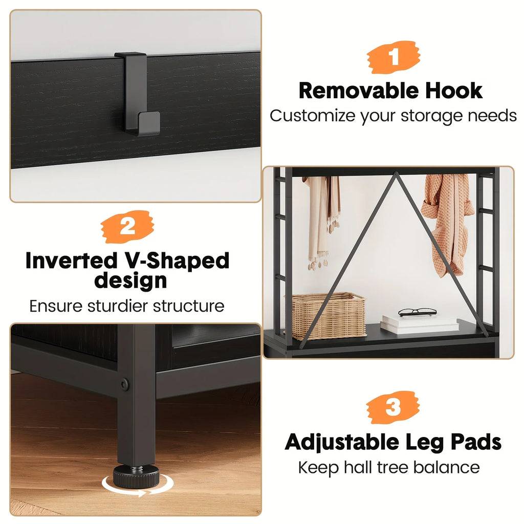 5-in-1 Entryway Hall Tree Organizer with Bench - Heavy-duty Shoe Storage Cabinet, Hooks, Drawers & Top... - House Of Avana