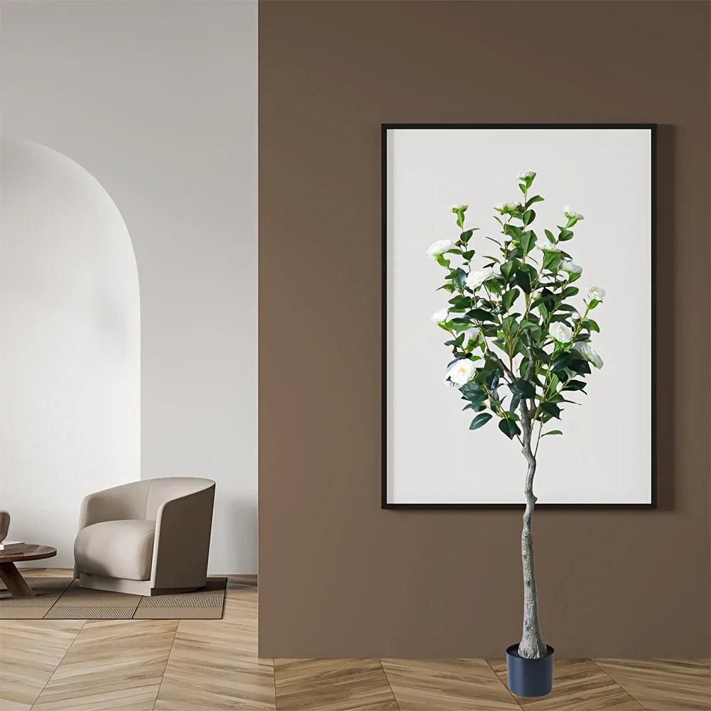 S Artificial Camellia Tree with Realistic Trunk, Leaves, Flowers & Planter - 149.35cm/179.83cm Indoor... - House Of Avana