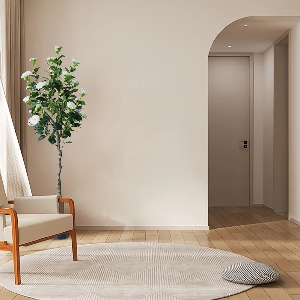 S Artificial Camellia Tree with Realistic Trunk, Leaves, Flowers & Planter - 149.35cm/179.83cm Indoor... - House Of Avana