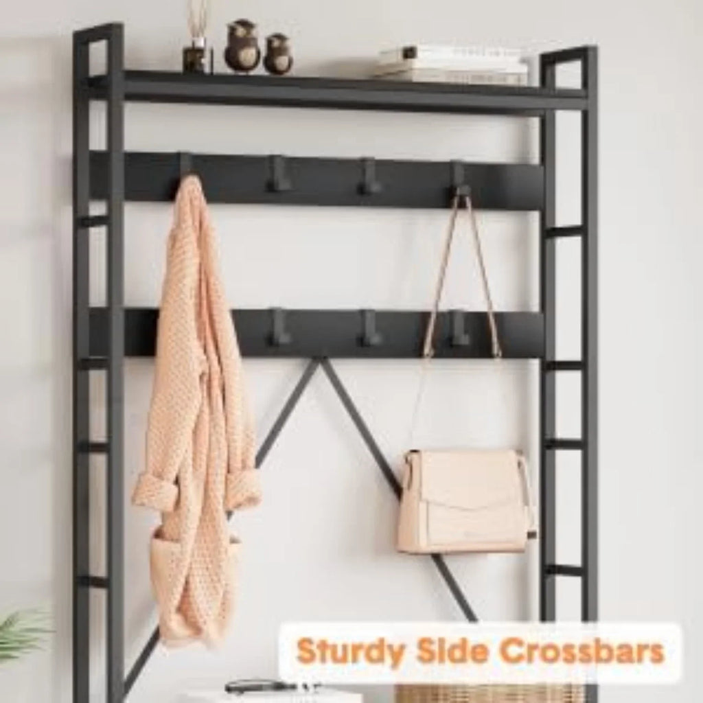 Industrial Modern Hall Tree with Bench - Heavy-duty Freestanding Entryway Storage Cabinet with Coat... - House Of Avana