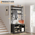 Industrial Modern Hall Tree with Bench - Heavy-duty Freestanding Entryway Storage Cabinet with Coat... - House Of Avana