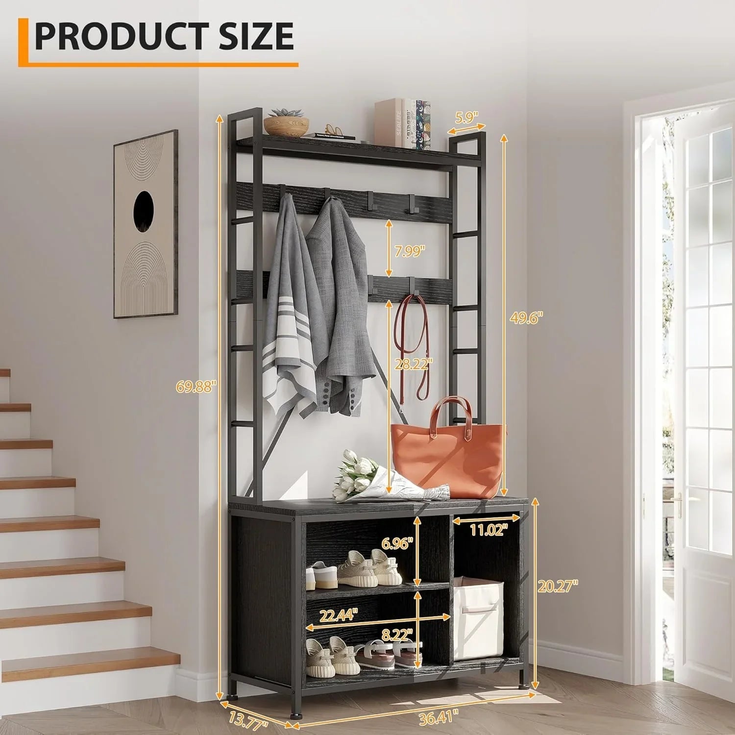 Industrial Modern Hall Tree with Bench - Heavy-duty Freestanding Entryway Storage Cabinet with Coat... - House Of Avana