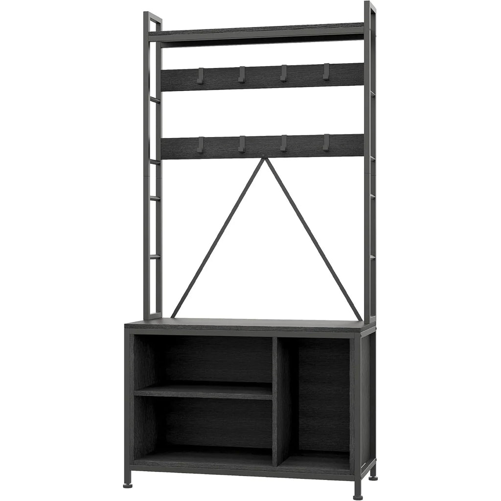 Industrial Modern Hall Tree with Bench - Heavy-duty Freestanding Entryway Storage Cabinet with Coat... - House Of Avana