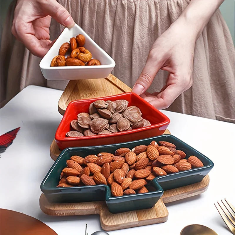 Ceramic Christmas Tree Snack Plates with Detachable Stand - House Of Avana