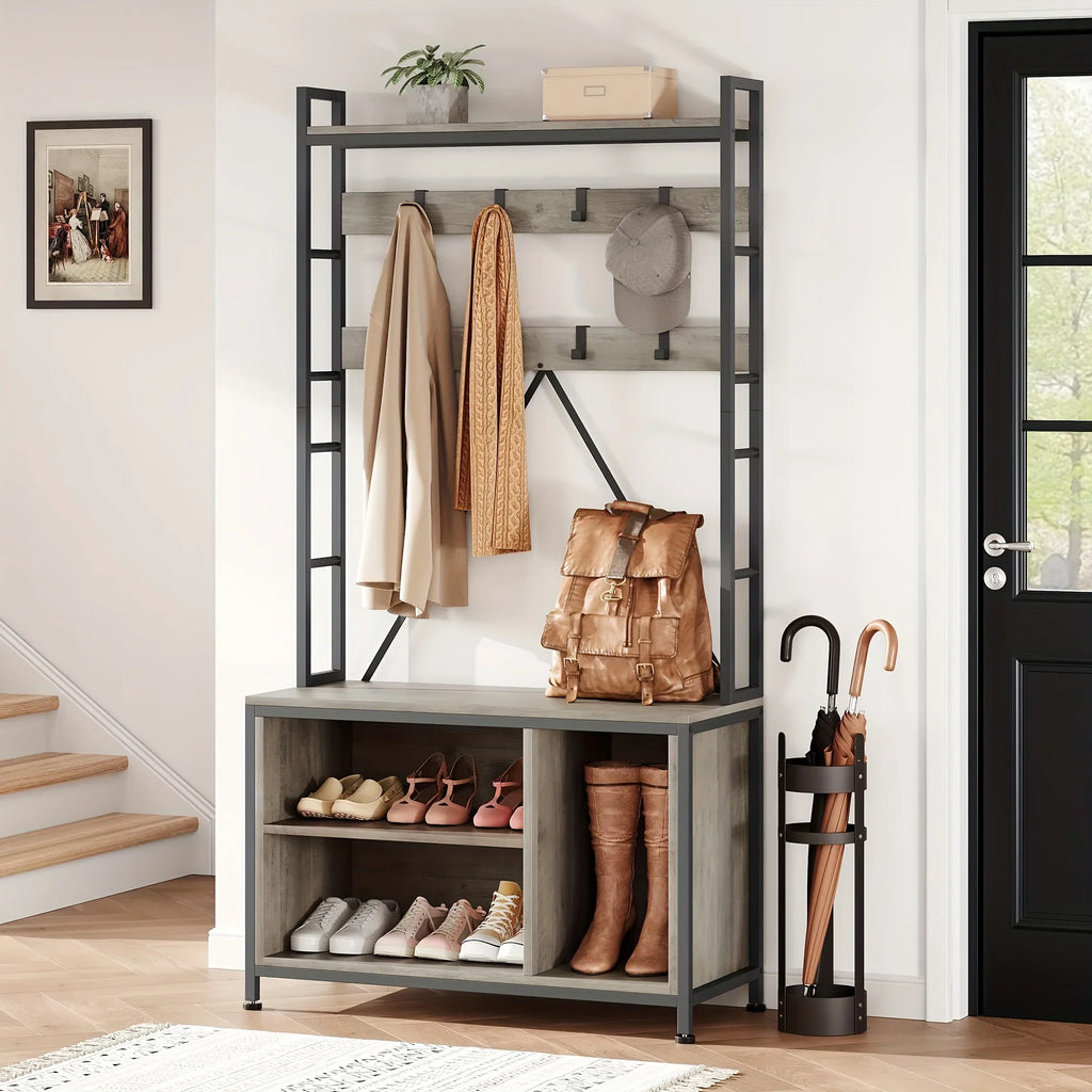3-in-1 Hall Tree with Bench & Storage - Heavy-duty Wood Entryway Coat Rack with Shoe Storage, Hooks,... - House Of Avana