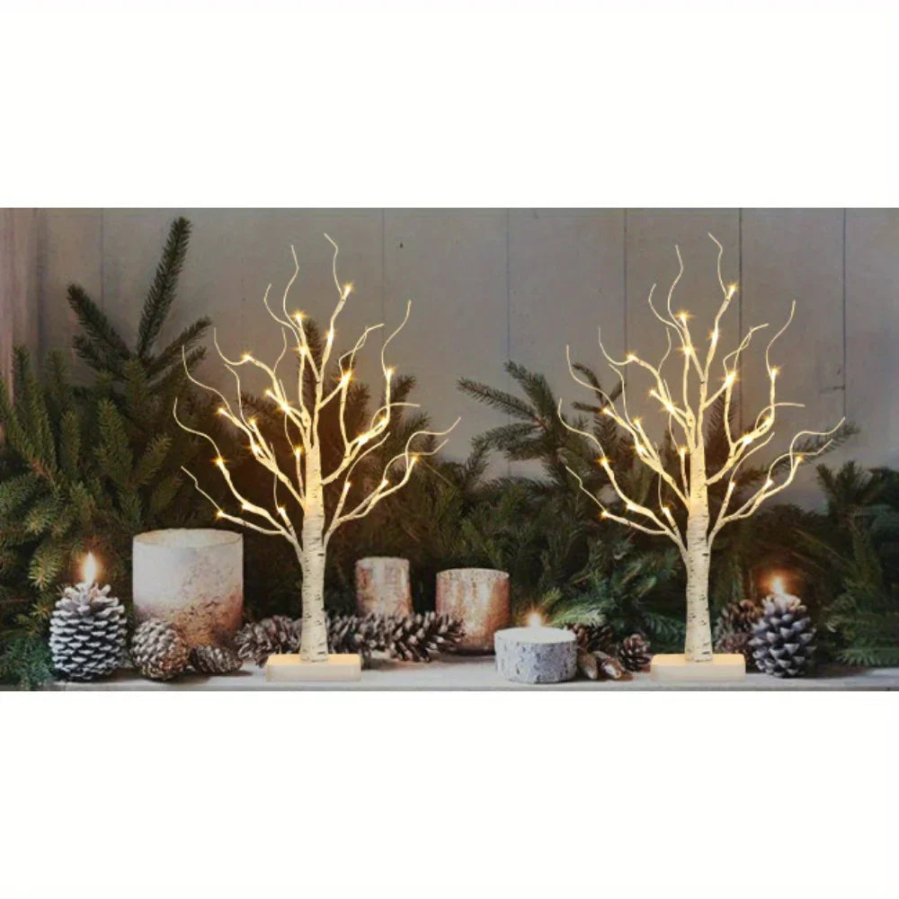 Birch Tree Led Lights 4-pack, Battery Operated Wooden String Lights - House Of Avana