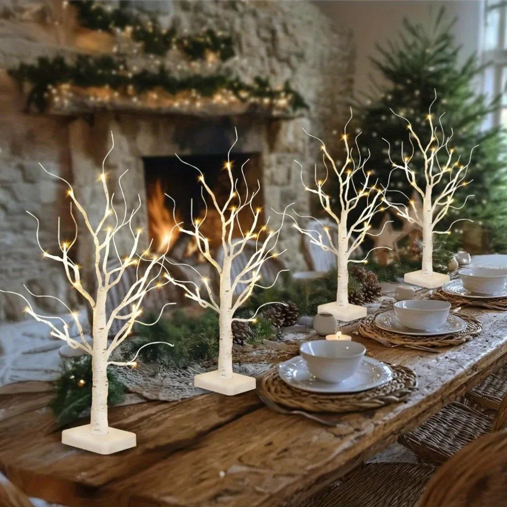 Birch Tree Led Lights 4-pack, Battery Operated Wooden String Lights - House Of Avana