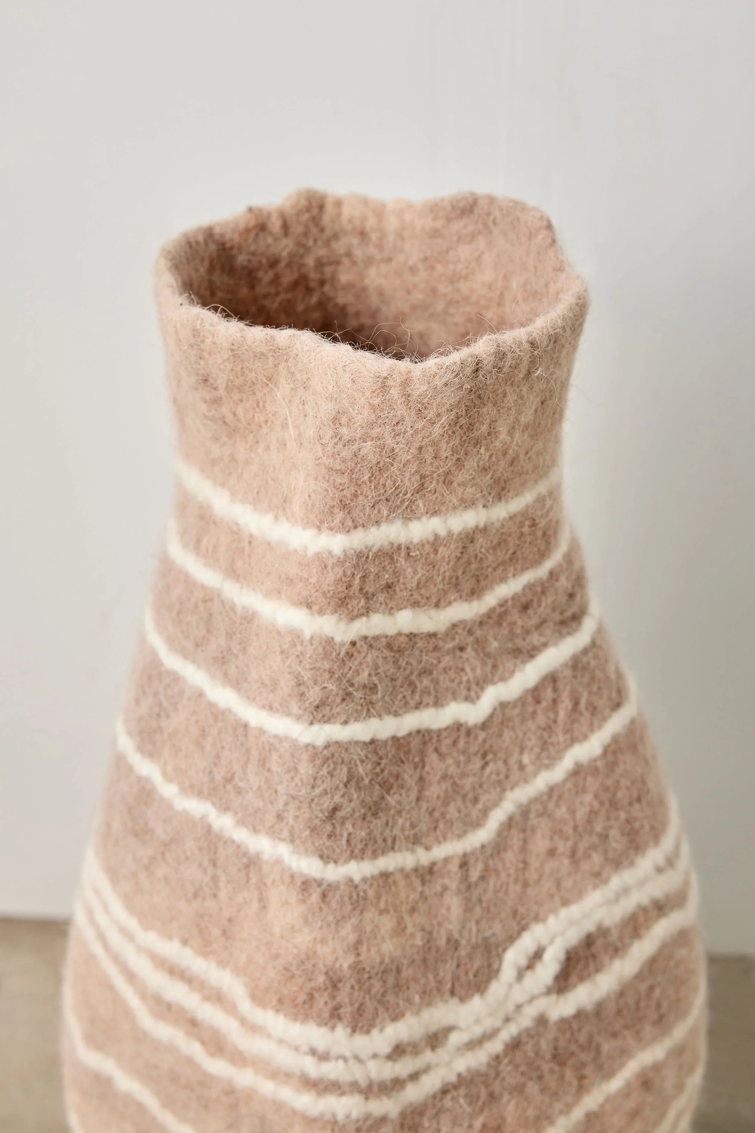Tribal Lines Dusty Rose Pink Wool Gourd Basket Kanju Interiors