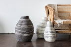 Tribal Lines Grey Hand-Felted Wool Gourd Basket Kanju Interiors
