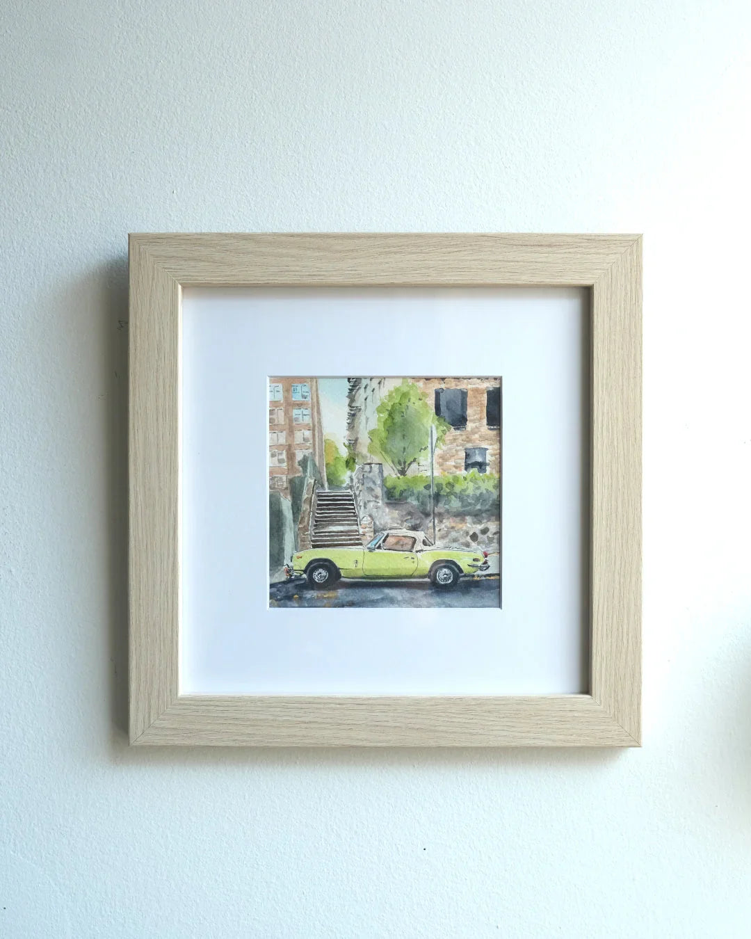 Triumph Spitfire on Cabrini, Nyc, Watercolor Painting, front view - House Of Avana