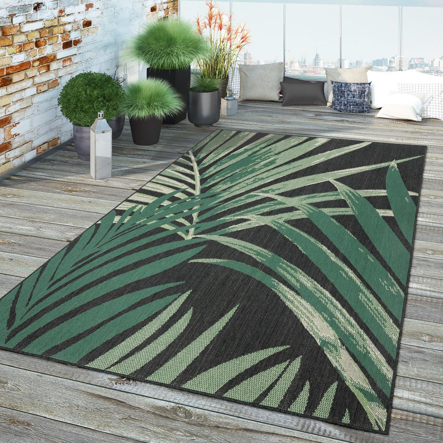 Tropical Outdoor Rug Ostende Palm Trees - Black Green RugYourHome