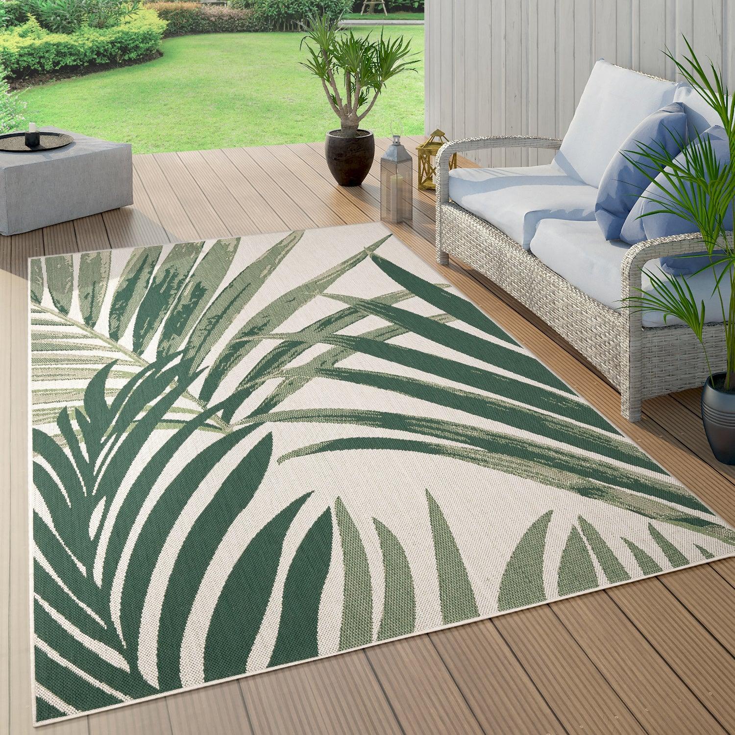 Tropical Outdoor Rug Ostende Palm Trees - Green Beige RugYourHome