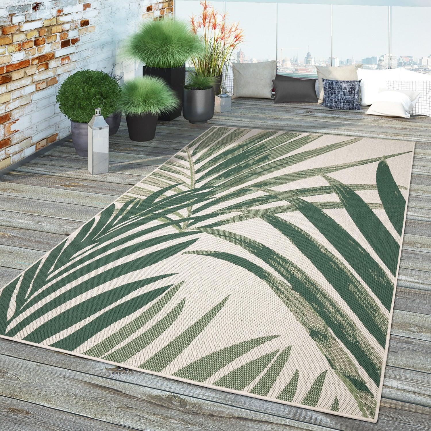 Tropical Outdoor Rug Ostende Palm Trees - Green Beige RugYourHome