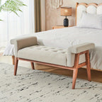 Heavy-Duty Extra Long Ottoman Bench Seat - Upholstered Footrest with Tufted Padded Seat, 300 lbs Capacity, Light Khaki Furniture for Living Room, Bedroom, Entryway - Sturdy End of Bed Bench or Footstool, Bedroom Seating, Eleg House Of Avana