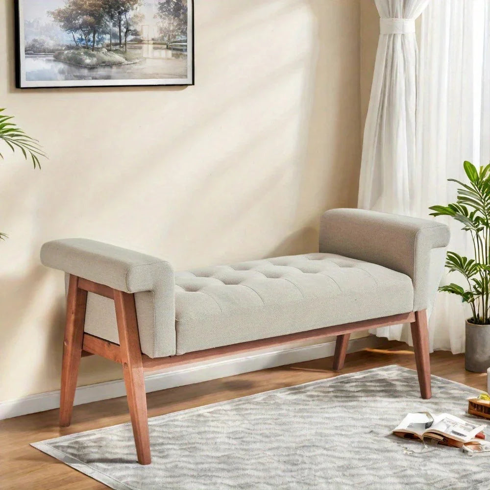 Heavy-Duty Extra Long Ottoman Bench Seat - Upholstered Footrest with Tufted Padded Seat, 300 lbs Capacity, Light Khaki Furniture for Living Room, Bedroom, Entryway - Sturdy End of Bed Bench or Footstool, Bedroom Seating, Eleg House Of Avana