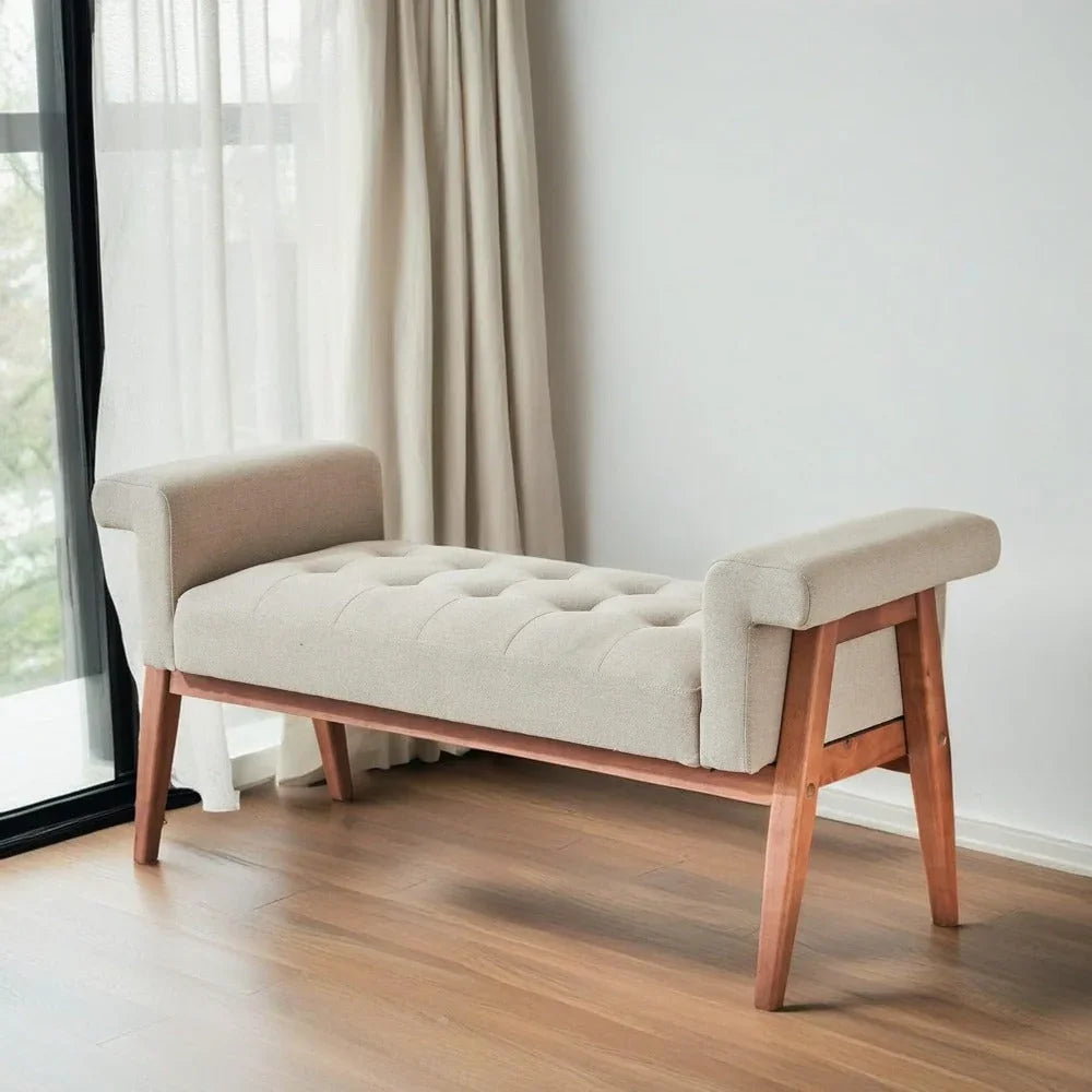 Heavy-Duty Extra Long Ottoman Bench Seat - Upholstered Footrest with Tufted Padded Seat, 300 lbs Capacity, Light Khaki Furniture for Living Room, Bedroom, Entryway - Sturdy End of Bed Bench or Footstool, Bedroom Seating, Eleg House Of Avana